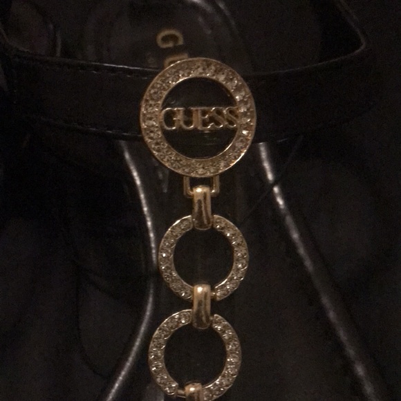 Guess | black sandal , rhinestone with gold trim - Picture 3 of 4